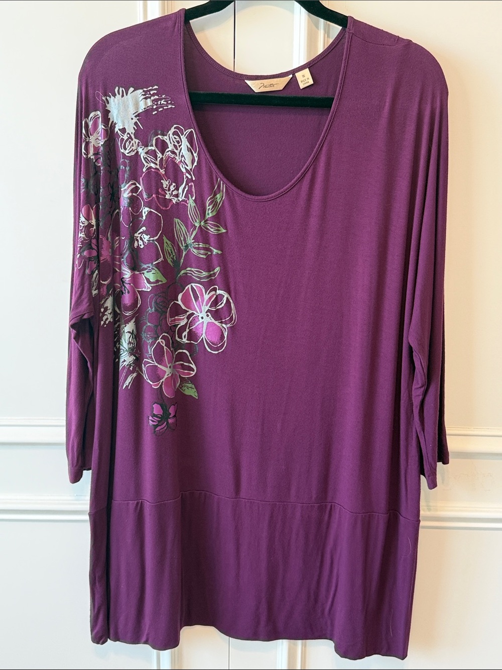 Relaxed Plum Floral Scoop-Neck Tunic